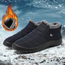 Men's Snow Boots, Warm Fleece Cozy Non-slip Ankle Boots Plush Comfy Outdoor Hiking Shoes Lined Trekking Shoes, Winter