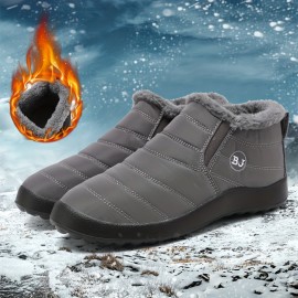 Men's Snow Boots, Warm Fleece Cozy Non-slip Ankle Boots Plush Comfy Outdoor Hiking Shoes Lined Trekking Shoes, Winter