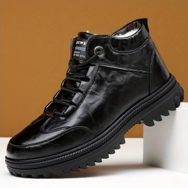 Men's Snow Boots, Warm Fleece Cozy Non-slip Lace-up Ankle Boots Plush Comfy Outdoor Hiking Shoes Fur Lined Trekking Shoes, Winter