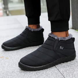 Men's Solid Snow Boots, Warm Fleece Cozy Non-slip Ankle Boots Plush Comfy Outdoor Hiking Shoes Lined Trekking Shoes, Winter