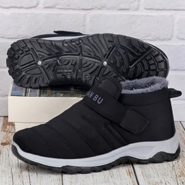 Men's Casual Snow Boots, Anti-skid Windproof Hook-and-loop Fastener Ankle Boots With Lined Fuzz For Outdoor, Autumn And Winter