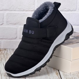 Men's Casual Snow Boots, Anti-skid Windproof Hook-and-loop Fastener Ankle Boots With Lined Fuzz For Outdoor, Autumn And Winter