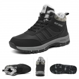 Men's Snow Boots, Winter Thermal Shoes, Windproof Hiking Trekking Boots With Fuzzy Lining