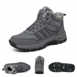 Men's Snow Boots, Winter Thermal Shoes, Windproof Hiking Trekking Boots With Fuzzy Lining