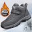 Men's Faux Leather Snow Boots, Warm Fleece Cozy Non-slip Ankle Boots Plush Comfy Outdoor Hiking Shoes Fur Lined Trekking Shoes, Winter
