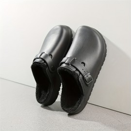 Men's Cozy EVA House Slippers, Waterproof Anti-skid Slip-on Shoes With Fuzzy Lining And Buckle Decor For Indoor Walking, Autumn And Winter