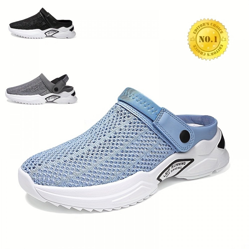 Men's Breathable Lace Free Slip On Knitted Clog, Casual Non Slip Sandals With Assorted Colors, Outdoor Walking Shoes For Summer