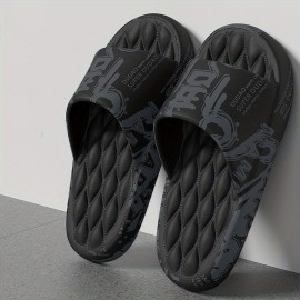 Men's Graphic Slides, Casual Non Slip Slippers, Open Toe EVA Shoes For Indoor Outdoor Beach Shower, Spring And Summer, With Plus Sizes Available