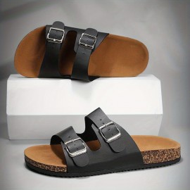 Men's Buckle Slide Sandals, Casual Non Slip Shoes, Open Toe Shoes For Outdoor Beach, Spring And Summer
