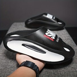Men's Trendy Platform Slides, Comfortable Non Slip Cloud Slippers For Indoor Outdoor Bathroom Beach