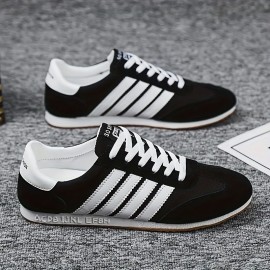 Men's Striped Vintage Running Shoes, Comfy Non Slip Breathable Lace Up Sneakers For Men's Outdoor Activities