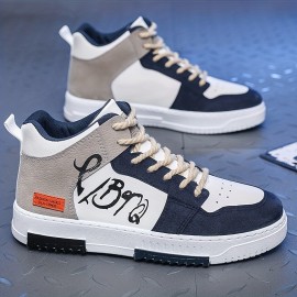 Men's High Top Skate Shoes With Good Grip, Breathable Lace-up Sneakers, Men's Footwear