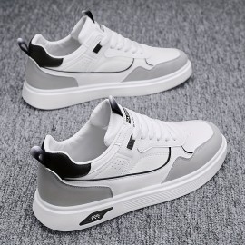 Men's PU Leather Skate Shoes With Good Grip, Breathable Lace-up Sneakers