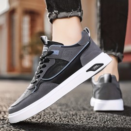 Men's PU Leather Skate Shoes With Good Grip, Breathable Lace-up Sneakers