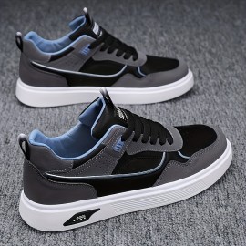Men's PU Leather Skate Shoes With Good Grip, Breathable Lace-up Sneakers