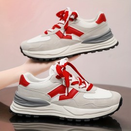 Men's Vintage Chunky Shoes, Comfy Non Slip Casual Soft Sole Lace Up Sneakers For Men's Outdoor Activities