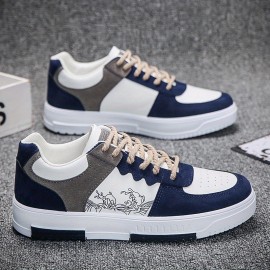 Men's Color Block Skate Shoes, Lace Up Comfy Non Slip Stree Style Sneakers For All Seasons Outdoor Workout Activities