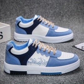 Men's Color Block Skate Shoes, Lace Up Comfy Non Slip Stree Style Sneakers For All Seasons Outdoor Workout Activities