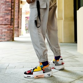 Men's Color Block Trendy Running Shoes, Outdoor Shock Absorption Athletic Shoes, Men's Sneakers, Spring And Summer