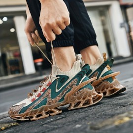 Men's Trendy Color Block Chinese Landscape Lace Up Blade Sneakers With Assorted Colors, Casual Outdoor Walking Shoes