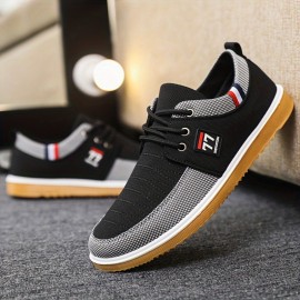 Men's Comfy Canvas Shoes, Breathable Lace-up Casual Walking Shoes For Office Walking Driving, Spring Summer And Autumn