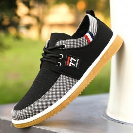 Men's Comfy Canvas Shoes, Breathable Lace-up Casual Walking Shoes For Office Walking Driving, Spring Summer And Autumn