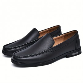 Men's Trendy Leather Moccasins, Odor-resistant Lightweight Non-slip Slip On Shoes For Business Formal Occasions